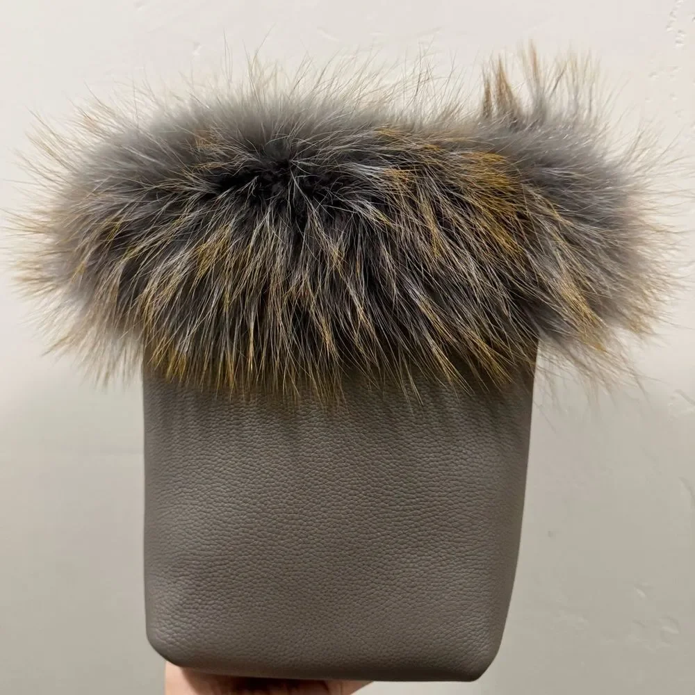 Premium Togo Cowhide with Real Fox Fur Trimmed Handmade Tote Bag/Crossbody